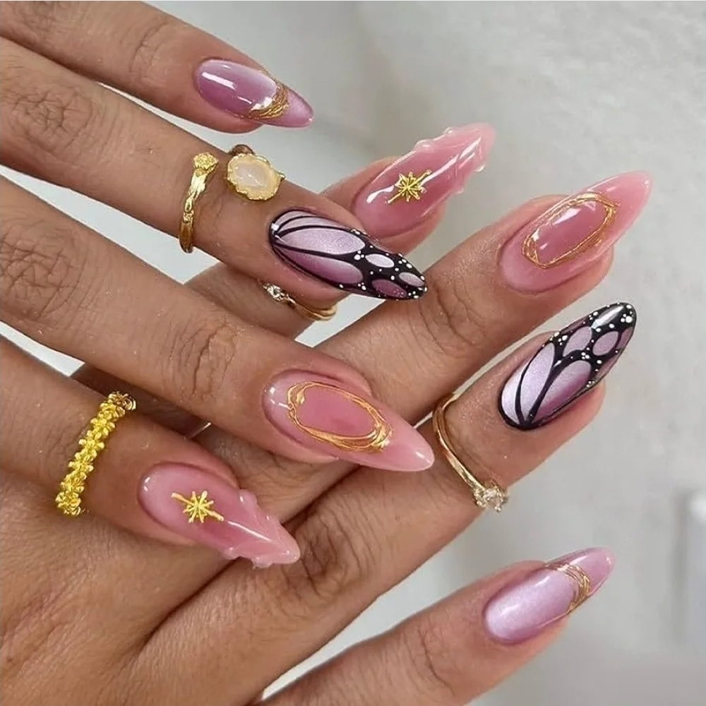 24pc Cute Glue on Nail With Butterfly 3d Gel Design & Supplies